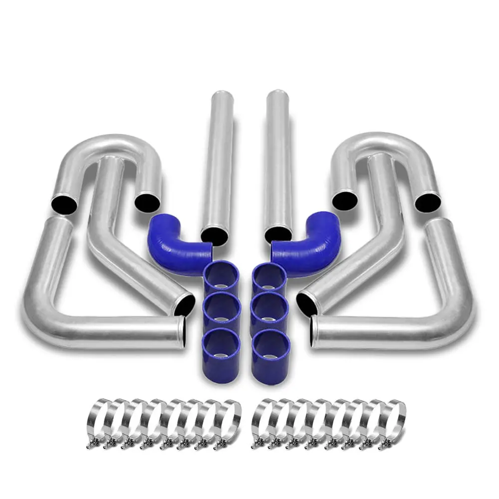 Universal 2.5" Polish 8Pc Front Mount Intercooler Pipe Straight/Elbow Hose+Clamp 1