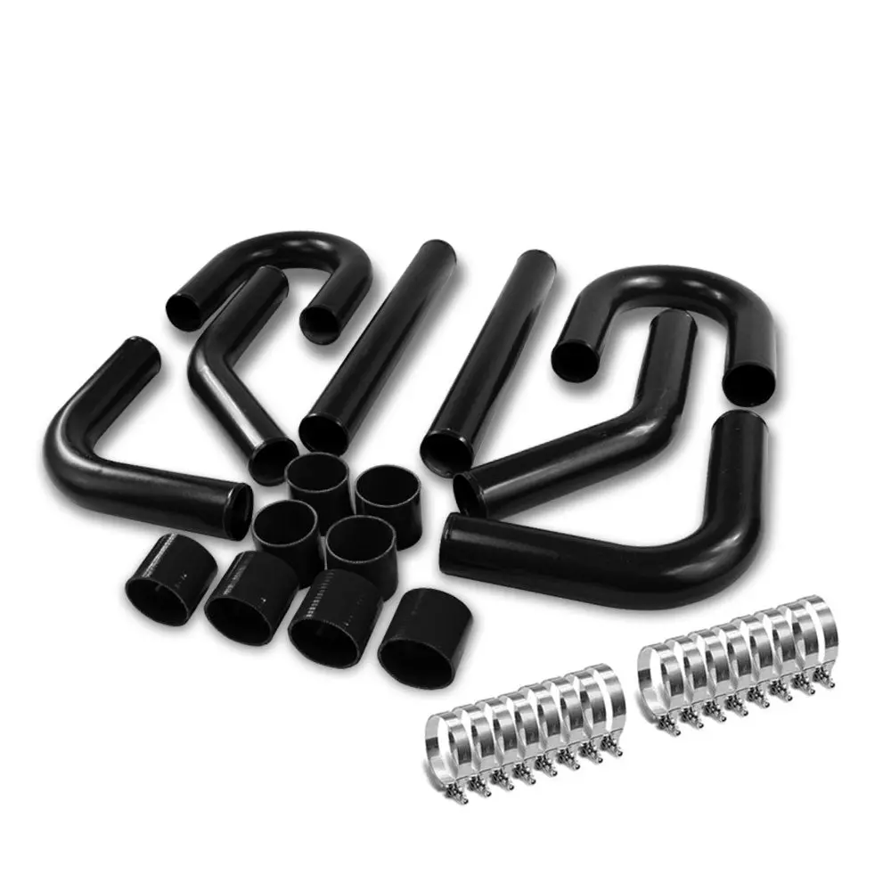 Universal 2.50" Black 8Pc Front Mount Intercooler Piping Straight Hose+Clamp 1
