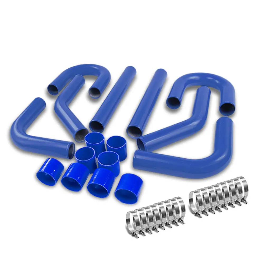 Universal 2.50" Blue 8Pc Front Mount Intercooler Piping Straight Hose+Clamp 1