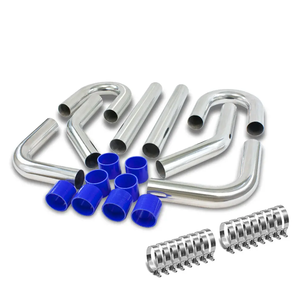 Universal 2.50" Polish 8Pc Front Mount Intercooler Piping Straight Hose+Clamp 1