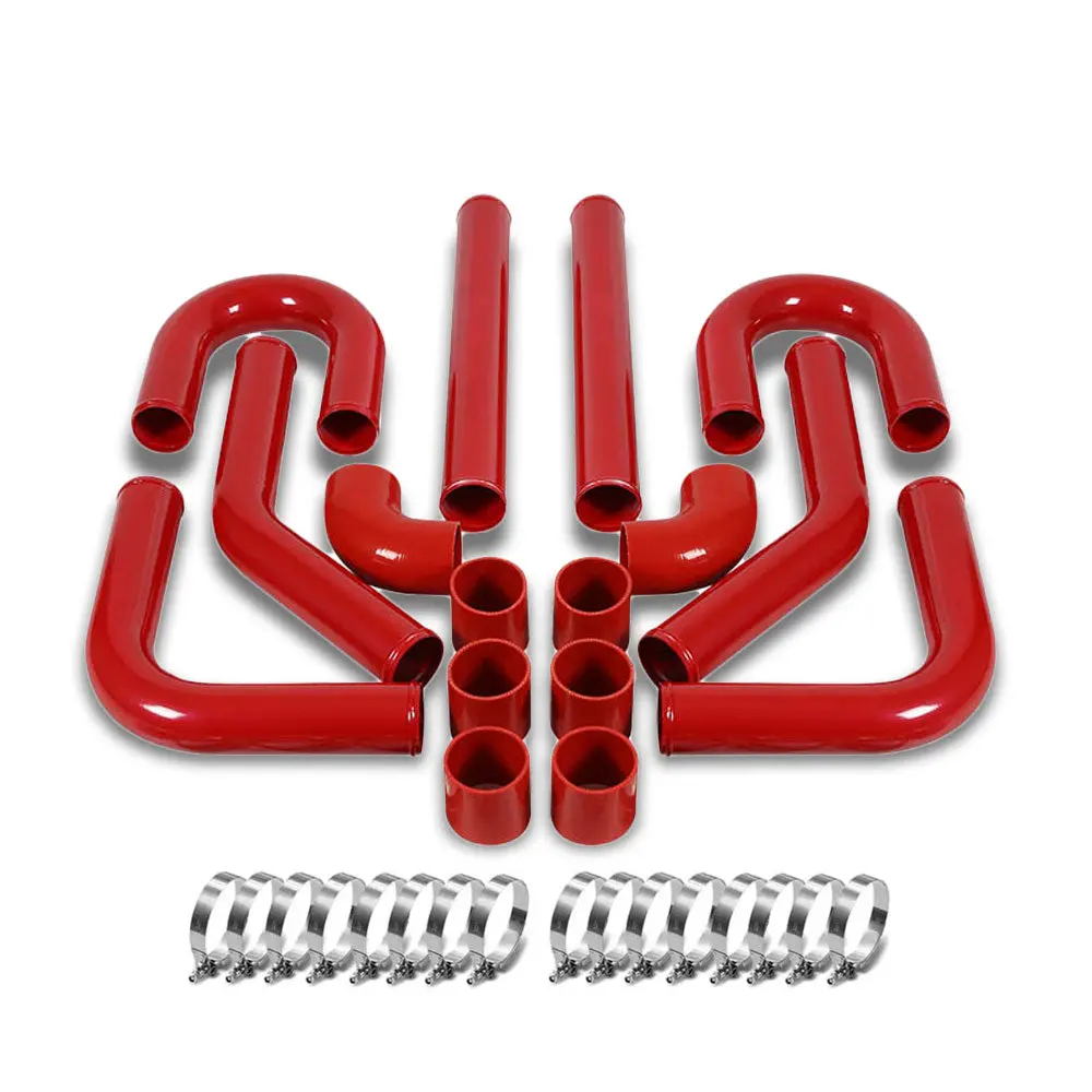 Universal 2.5" Red 8Pc Front Mount Intercooler Piping Straight/Elbow Hose+Clamp 1