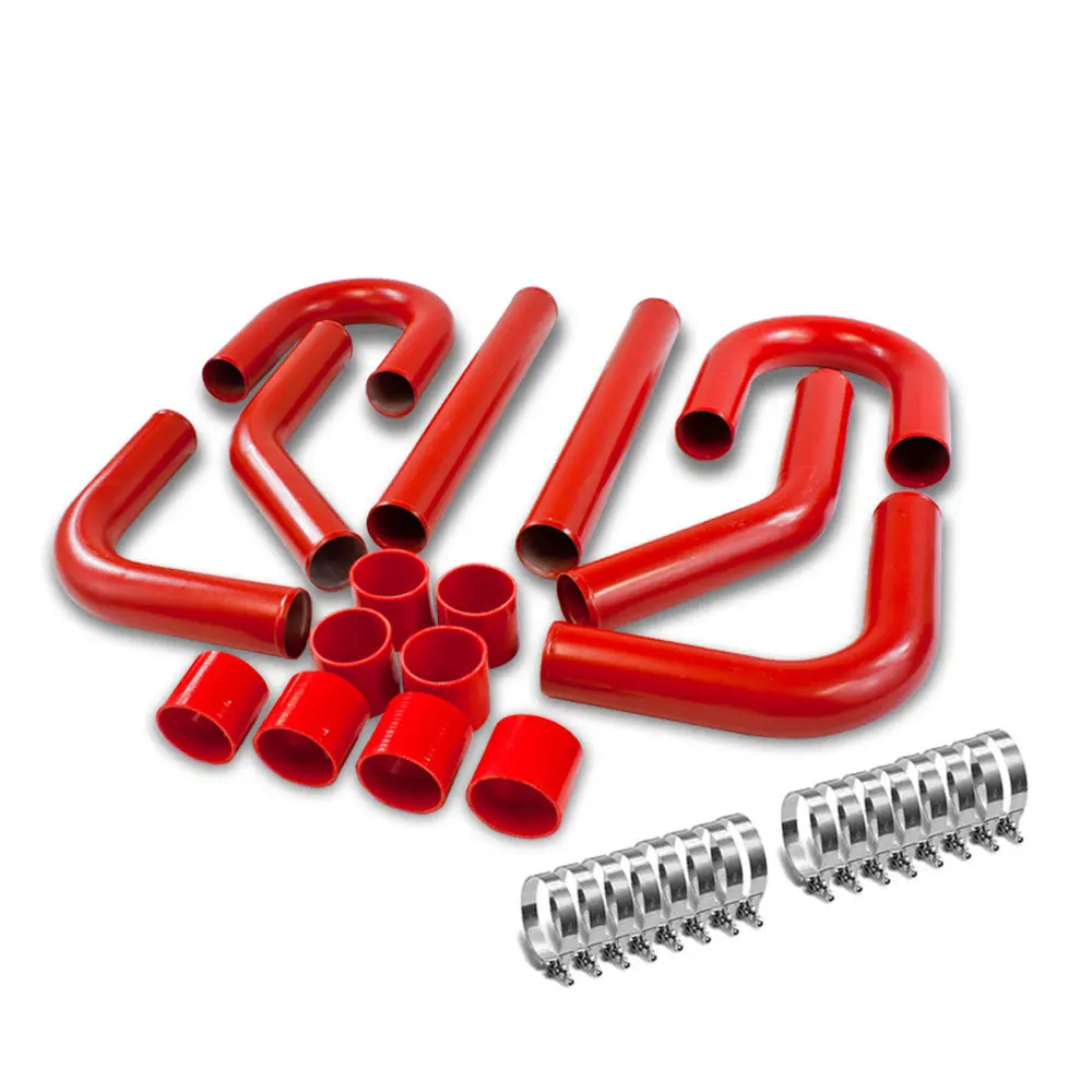 Universal 2.50" Red 8Pc Front Mount Intercooler Piping Straight Hose+Clamp 1