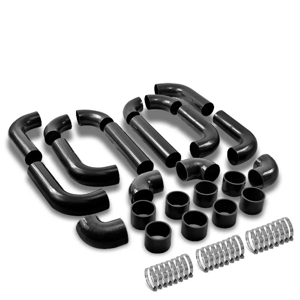 Universal 2.50" Black 12Pc Front Mount Intercooler Piping Straight Hose+Clamp 1