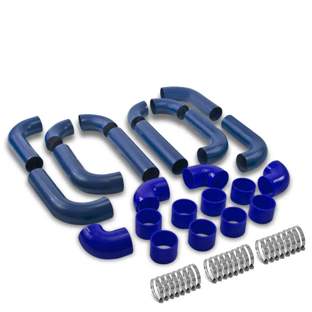 Universal 2.50" Blue 12Pc Front Mount Intercooler Piping Straight Hose+Clamp 1