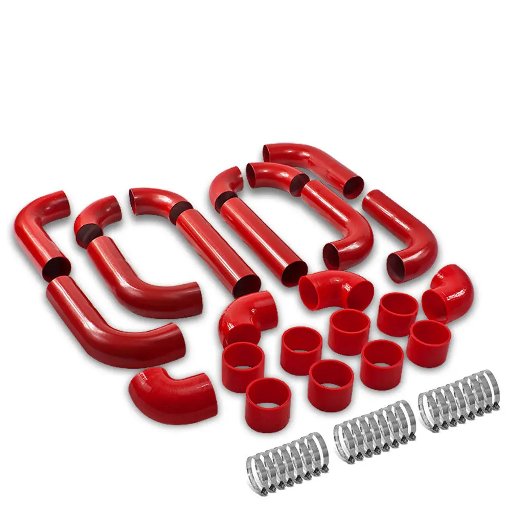 Universal 2.50" Red 12Pc Front Mount Intercooler Piping Straight Hose+Clamp 1