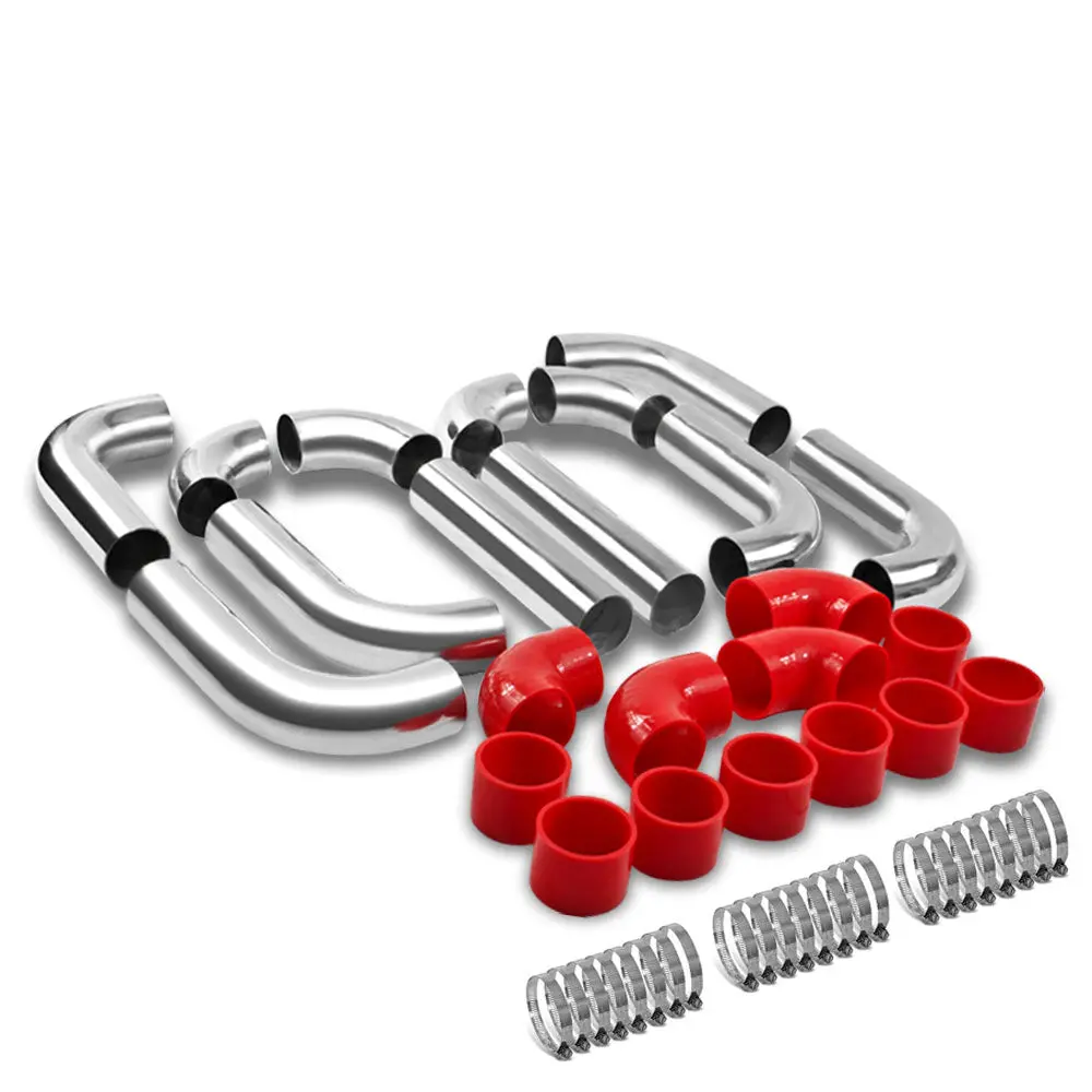 Universal 2.50" Polish 12Pc Front Mount Intercooler Piping Straight Hose+Clamp 1