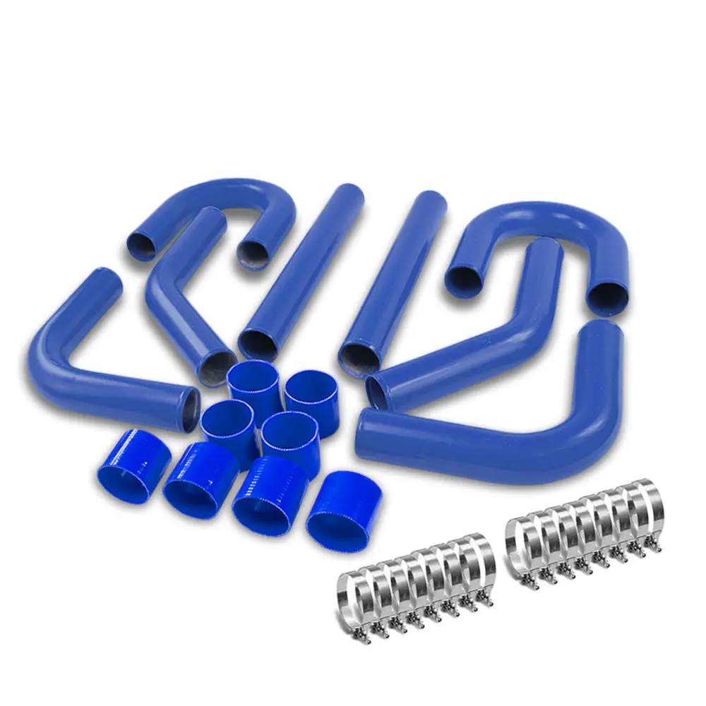 Universal 2.75" Blue 8Pc Front Mount Intercooler Piping Straight Hose+Clamp 1