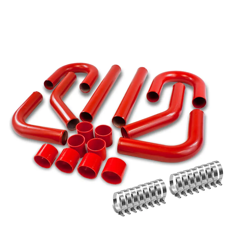 Universal 2.75" Red 8Pc Front Mount Intercooler Piping Straight Hose+Clamp 1