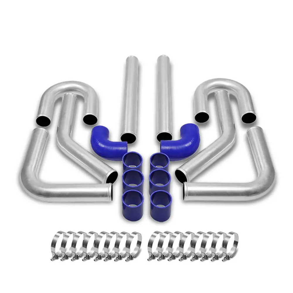 Universal 3" Polish 8Pc Front Mount Intercooler Piping Straight/Elbow Hose+Clamp 1