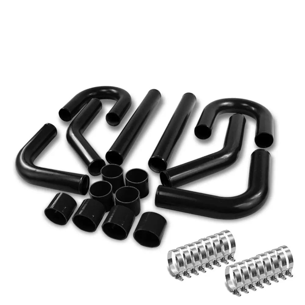 Universal 3.00" Black 8Pc Front Mount Intercooler Piping Straight Hose+Clamp 1
