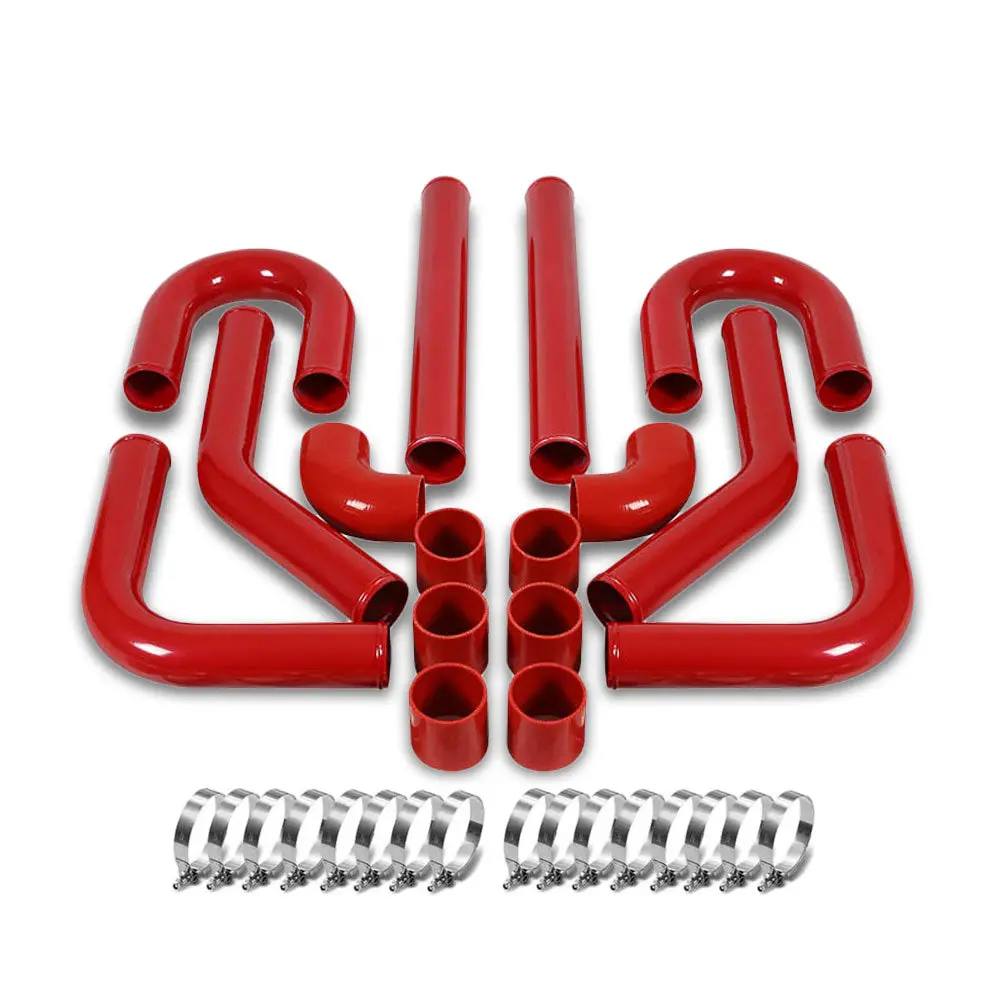 Universal 3" Red 8Pc Front Mount Intercooler Piping Straight/Elbow Hose+Clamp 1
