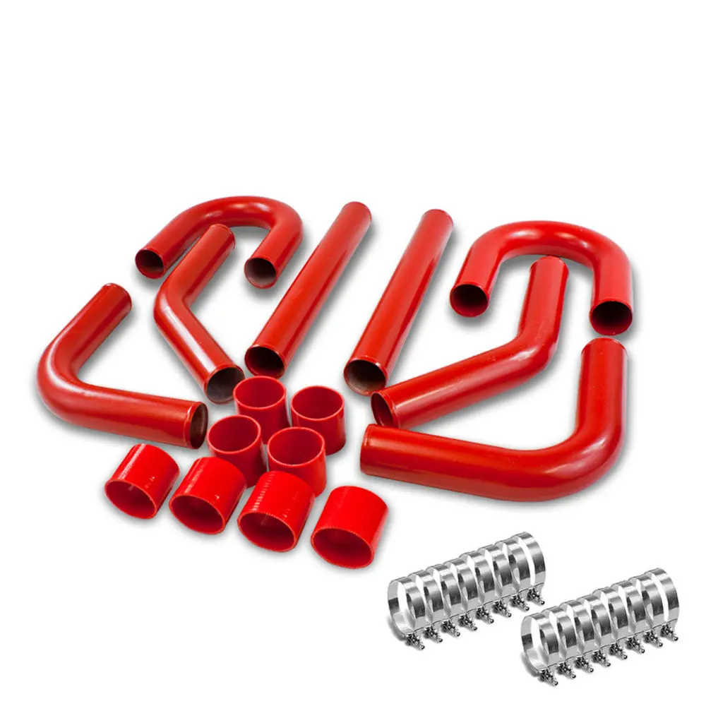 Universal 3.00" Red 8Pc Front Mount Intercooler Piping Straight Hose+Clamp 1