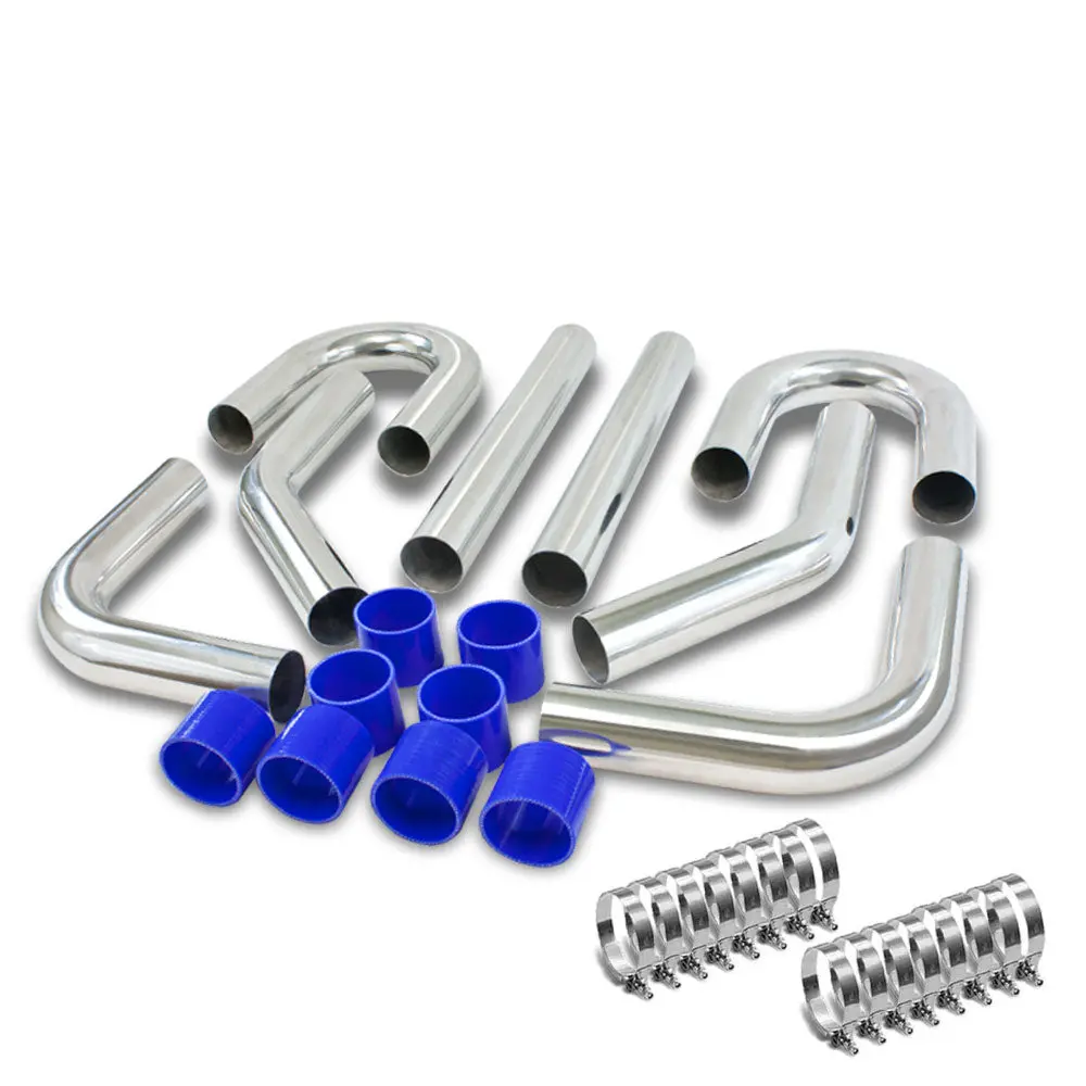 Universal 3.00" Polish 8Pc Front Mount Intercooler Piping Straight Hose+Clamp 1
