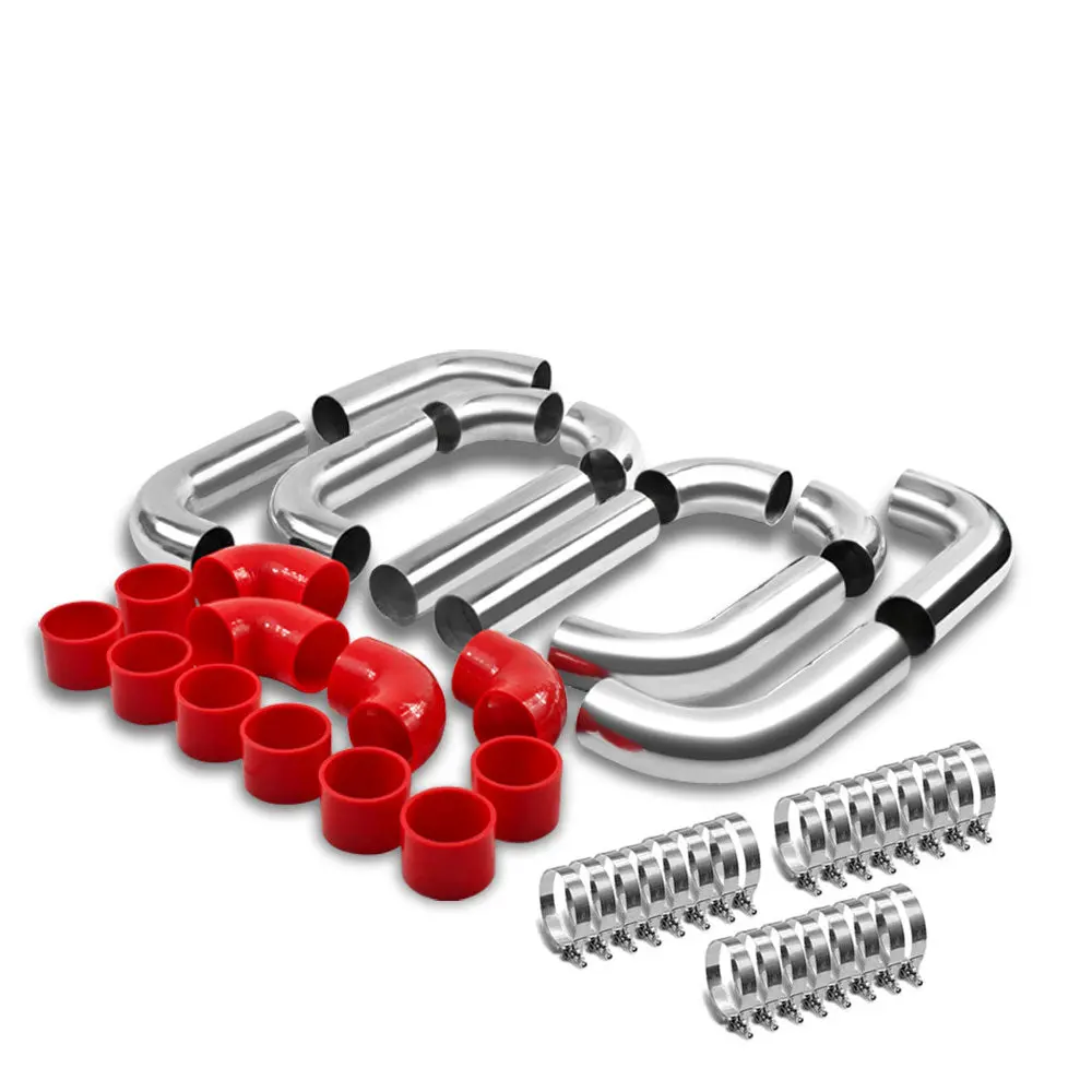 Universal 3.00" Polish 14Pc Front Mount Intercooler Piping Straight Hose+Clamp 1