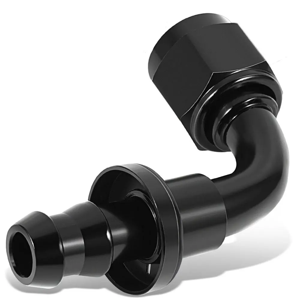 Bfc Push-On Hose End To An Female An Fitting Adapter [90 Degree] [-6 To 3/8" Barb] [Aluminum, Black] 1