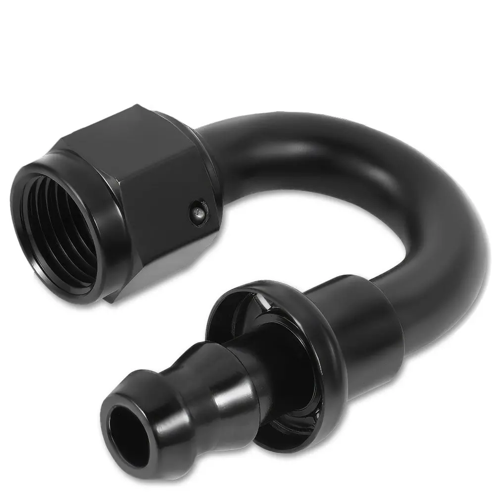 Bfc Push-On Hose End To An Female An Fitting Adapter [180 Degree] [-6 To 3/8" Barb] [Aluminum, Black] 1
