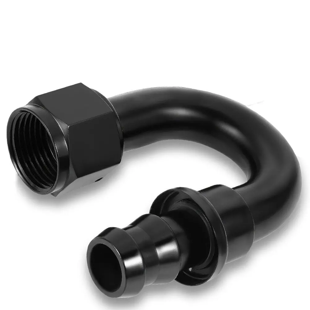 Bfc Push-On Hose End To An Female An Fitting Adapter [180 Degree] [-12 To 3/4" Barb] [Aluminum, Black] 1