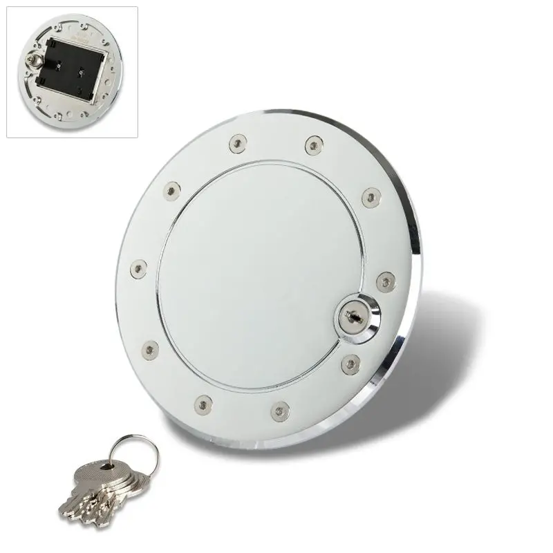 Chrome Bolt-On Gas Fuel Door Cover Cap+Lock+Key For Dodge 09-10 Ram 15/25/3500 1
