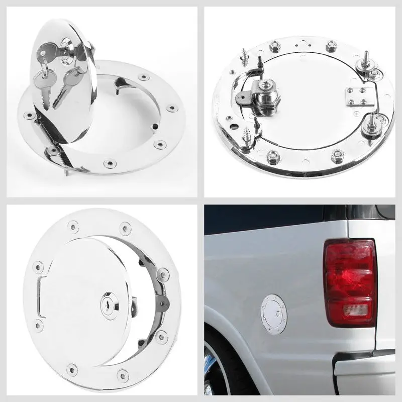 Chrome Bolton Gas Fuel Door Cover Cap+Lock+Key For Ford 97-14 F-Series/Navigator 2