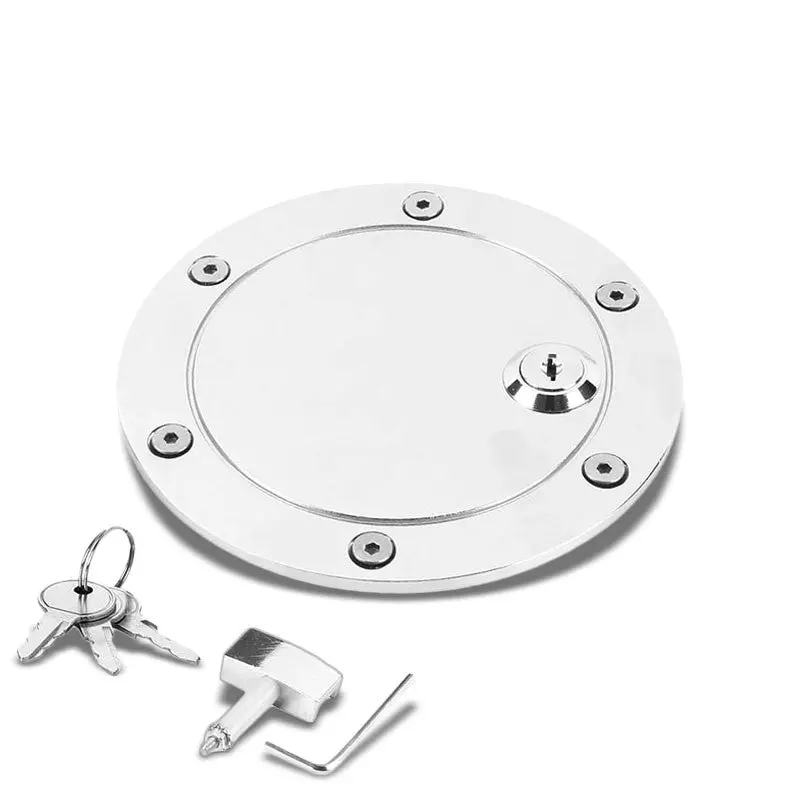 Chrome Bolt-On Gas Fuel Tank Door Cover Cap+Lock+Key For Ford 04-08 F-150/Marklt 1