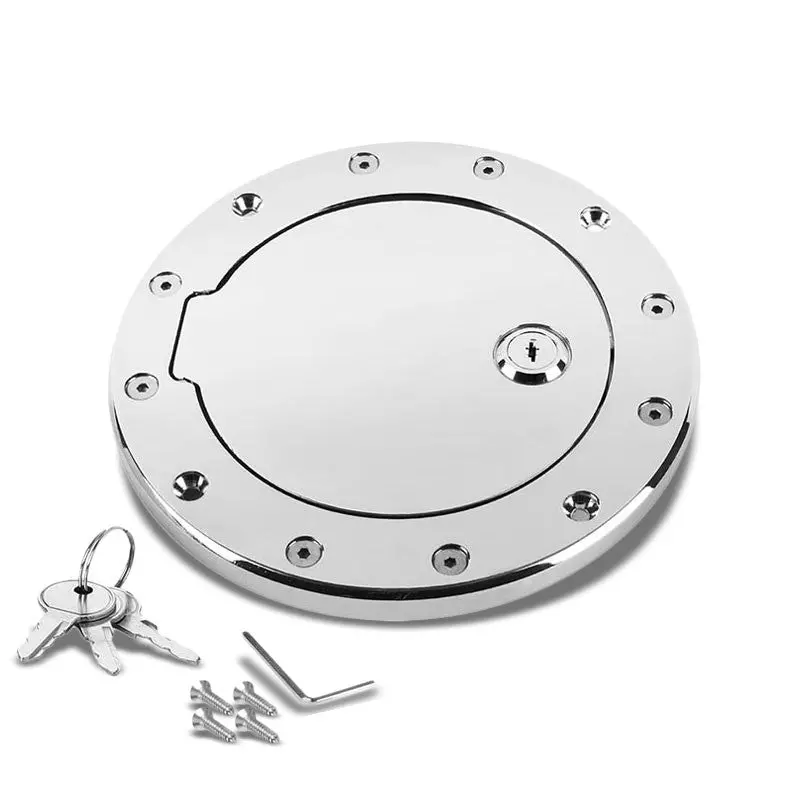 Chrome Bolt-On Gas Fuel Tank Door Cover Cap+Lock+Key For Jeep 97-06 Wrangler Tj 1