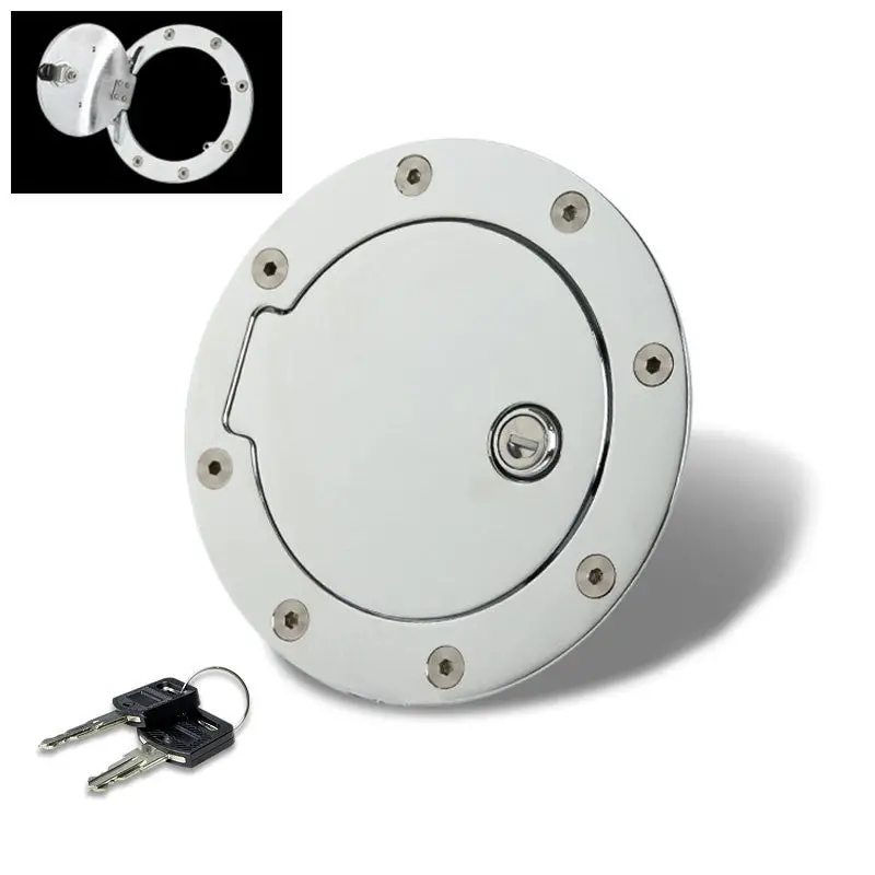 Silver Bolt-On Gas Fuel Tank Door Cover Cap+Lock+Key For 07-12 Chevy Tahoe/Yukon 1