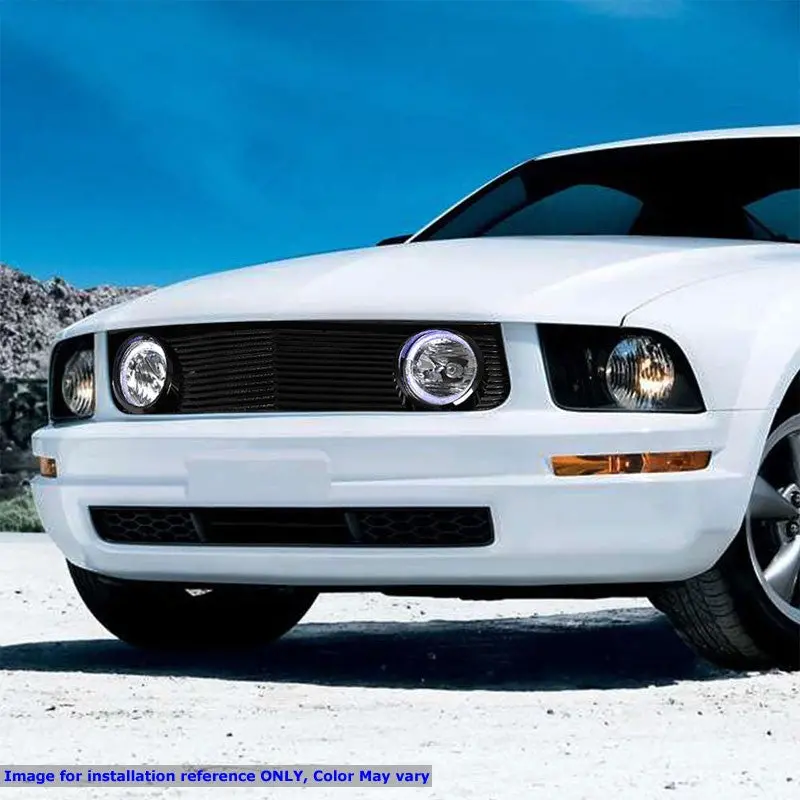 Black Vent Style Front Grille+Chrome Halo Foglight For 05-09 Ford Mustang S197 2