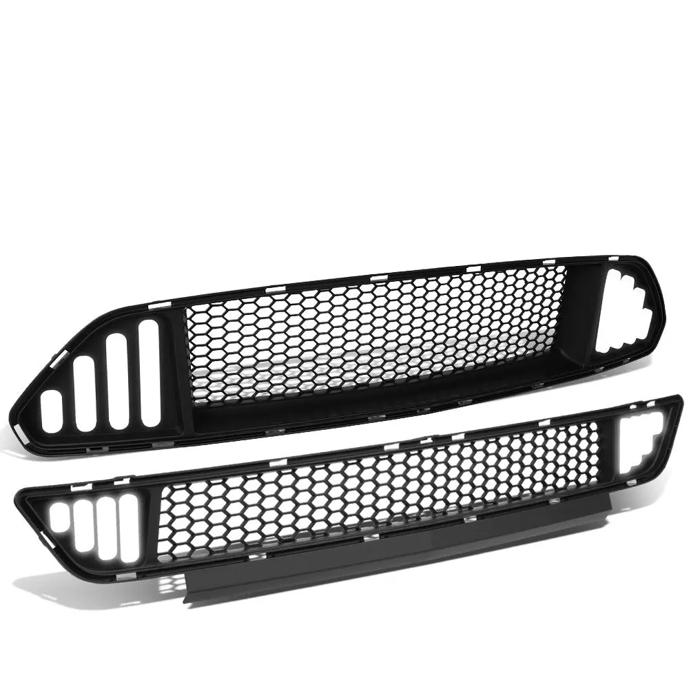 Black Mesh Style Bar Style Led Drl Front Grille Set For 15-17 Ford Mustang 1