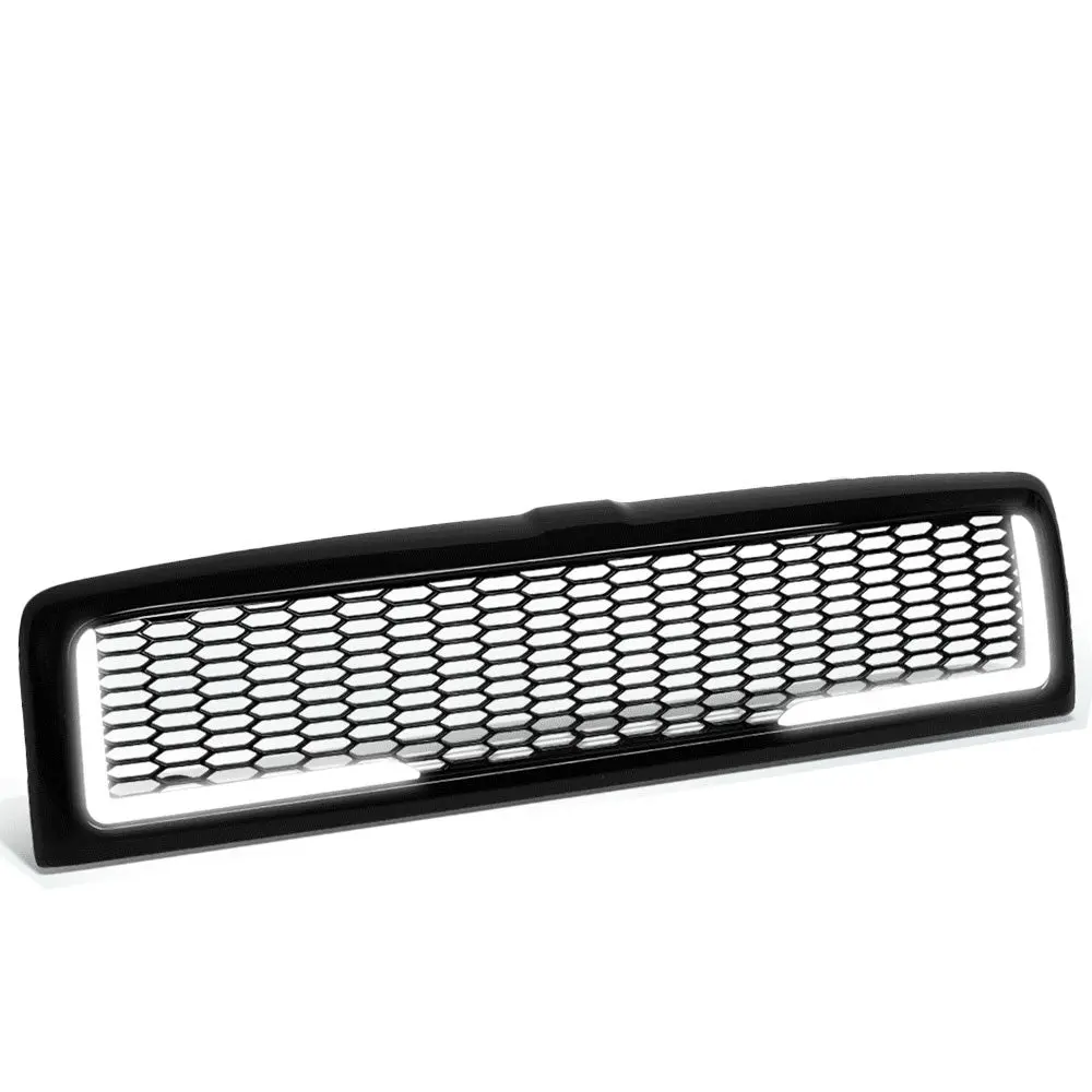Glossy Black Badgeless Mesh Style W/Led Drl Front Grille For 94-02 Ram 2500 1