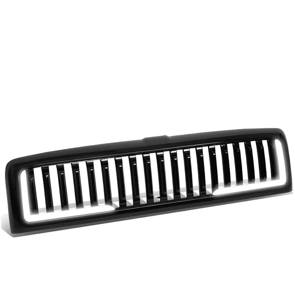 Glossy Black Badgeless Vertical Style W/Led Drl Front Grille For 94-02 Ram 2500 1