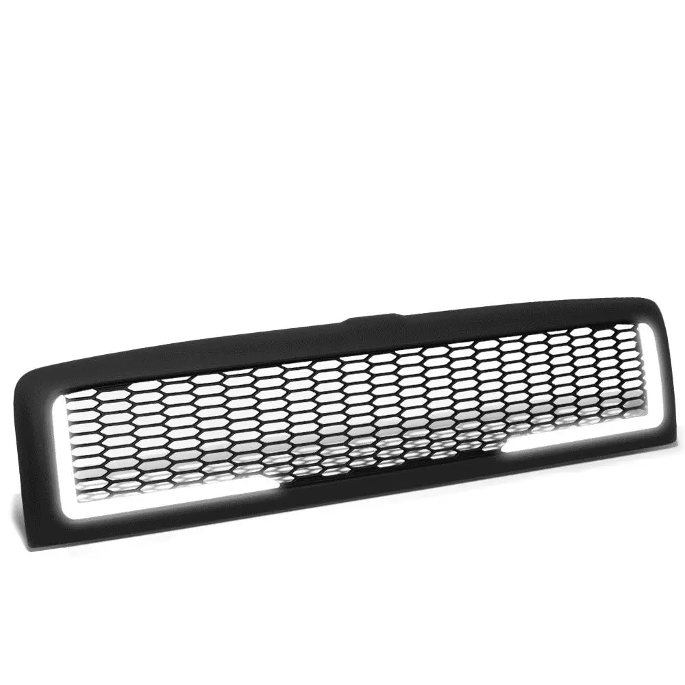 Matte Black Badgeless Mesh Style W/Led Drl Front Grille For 94-02 Ram 2500 1