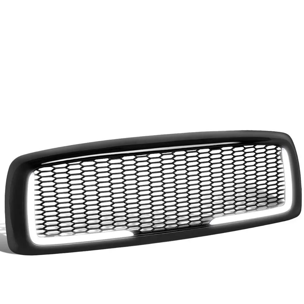 Glossy Black Badgeless Mesh Style W/Led Drl Front Grille For 03-05 Ram 3500 1