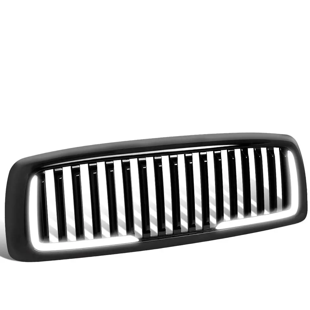 Glossy Black Badgeless Vertical Style W/Led Drl Front Grille For 03-05 Ram 3500 1