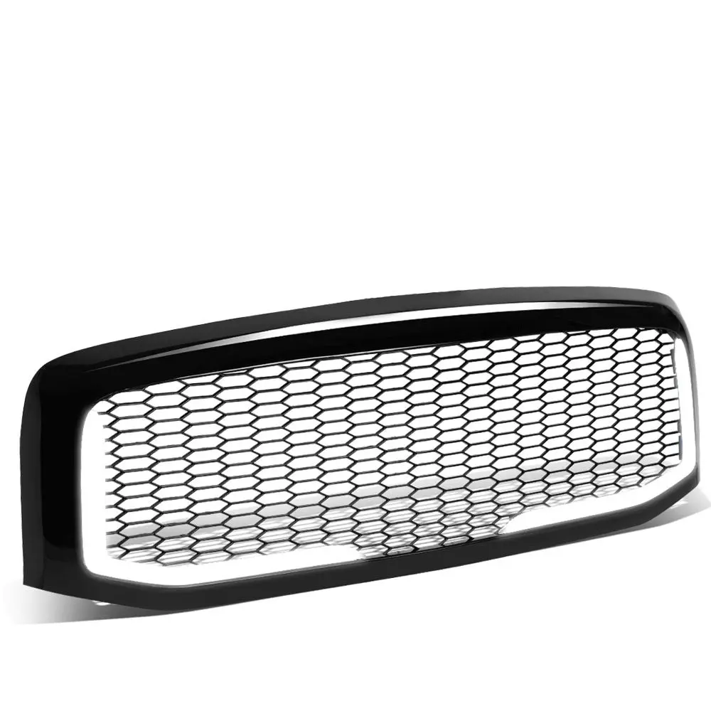 Glossy Black Badgeless Mesh Style W/Led Drl Front Grille For 06-08 Ram 1500 1