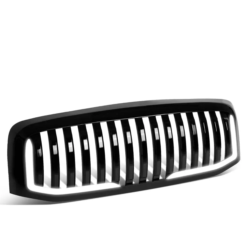 Glossy Black Badgeless Vertical Style W/Led Drl Front Grille For 06-08 Ram 1500 1