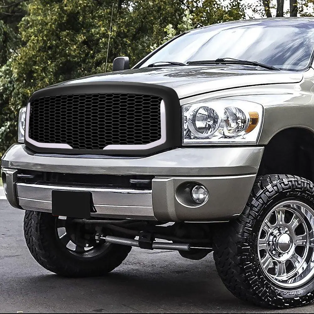 Matte Black Badgeless Mesh Style W/Led Drl Front Grille For 06-08 Ram 1500 2