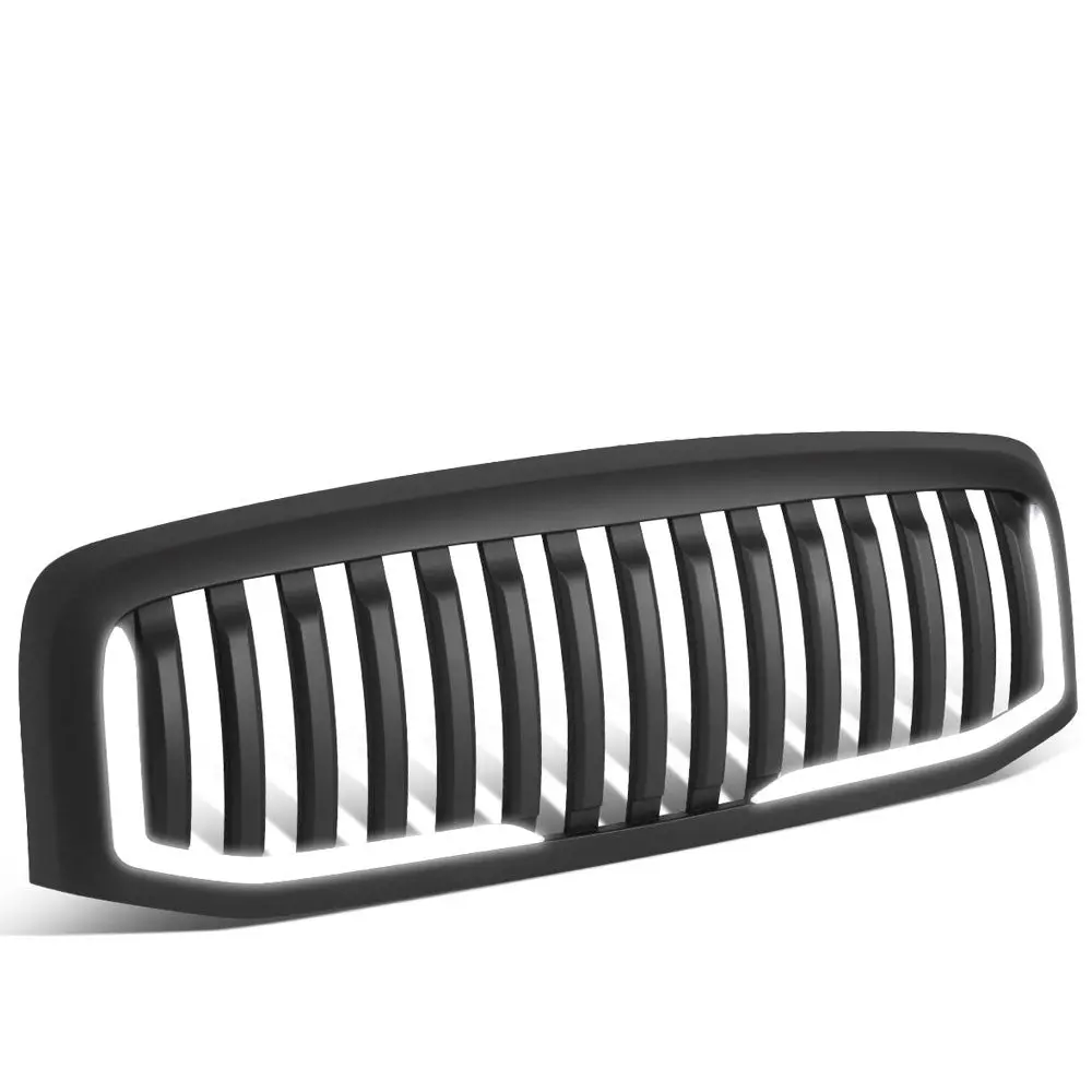Matte Black Badgeless Vertical Style W/Led Drl Front Grille For 06-08 Ram 1500 1