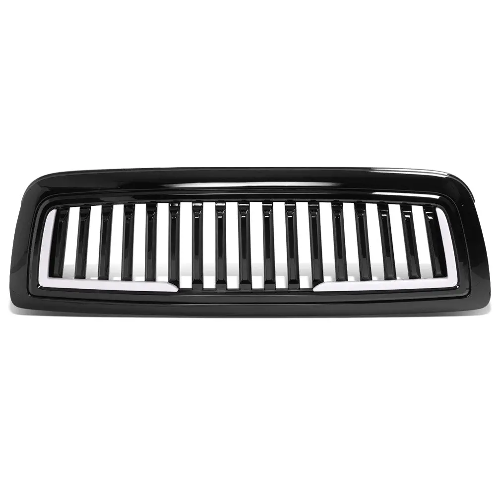 Black Glossy Badgeless Vertical Slat Style Front Grille W/Led For 09-10 Ram 1500 1