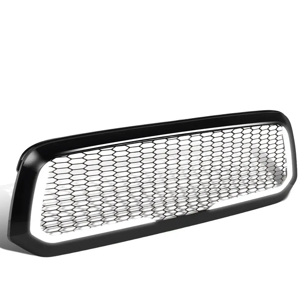 Glossy Black Badgeless Mesh Style W/Led Drl Front Grille For 13-18 Ram 1500 1