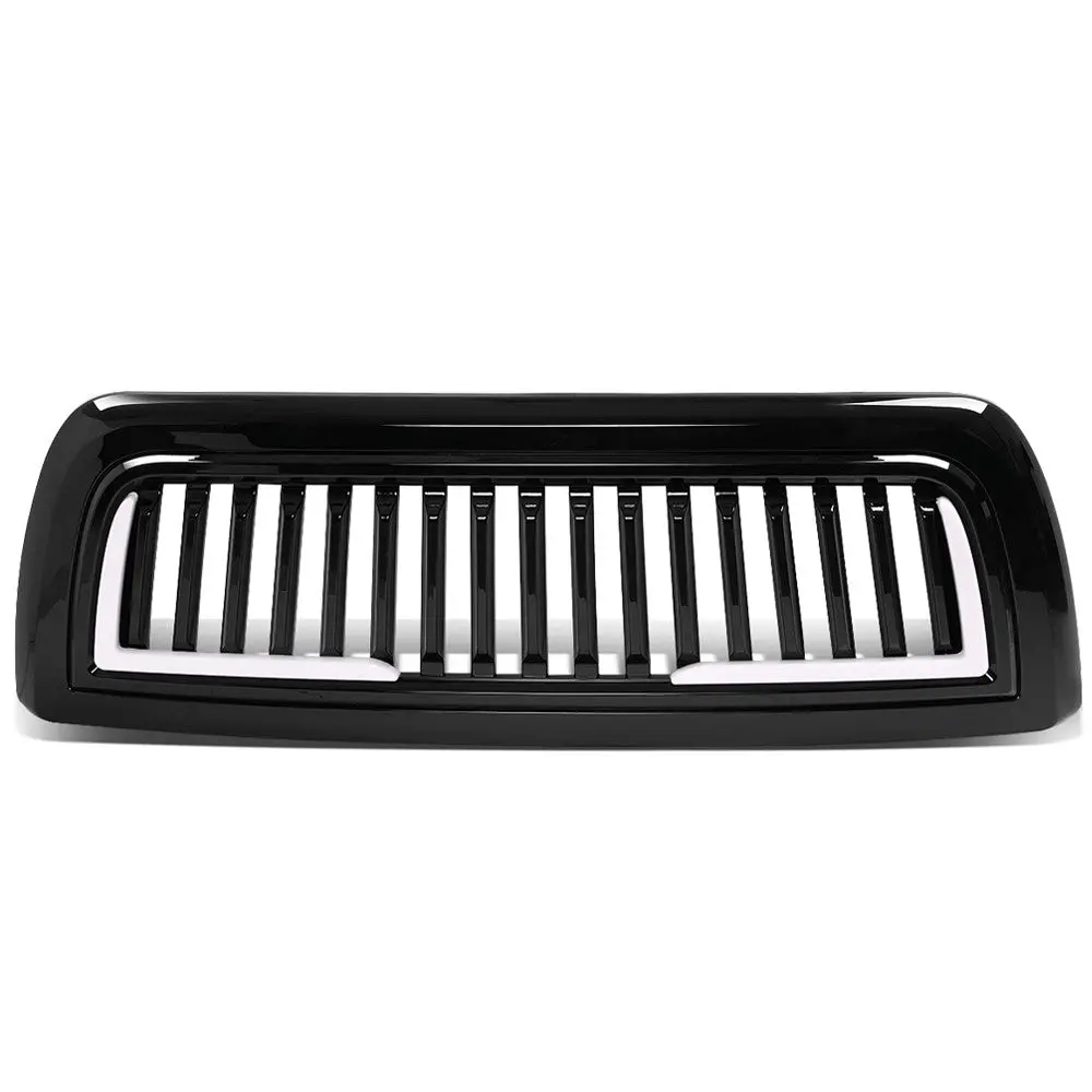 Black Glossy Badgeless Vertical Slat Style Front Grille W/Led For 10-18 Ram 3500 1