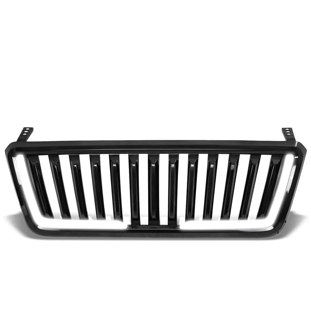 Glossy Black Badgeless Fence Front Grille+Led Bar For 04-08 Ford F-150 1