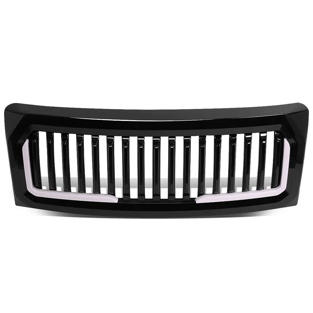 Black Glossy Badgeless Vertical Slat Style Front Grille W/Led For 09-14 F-150 1