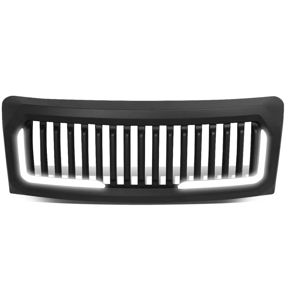 Black Matte Badgeless Vertical Slat Style Front Grille W/Led For 09-14 F-150 1