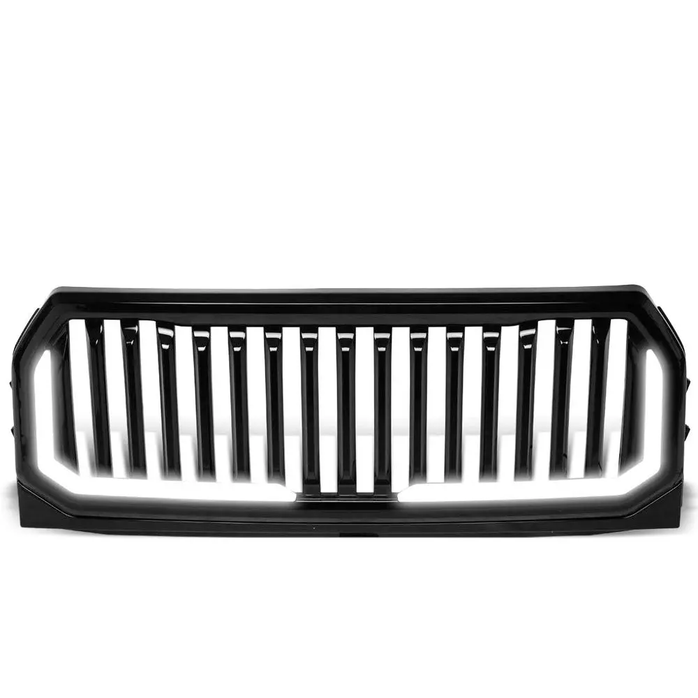 Glossy Black Badgeless Fence Front Grille+Led Bar For 15-17 Ford F-150 1