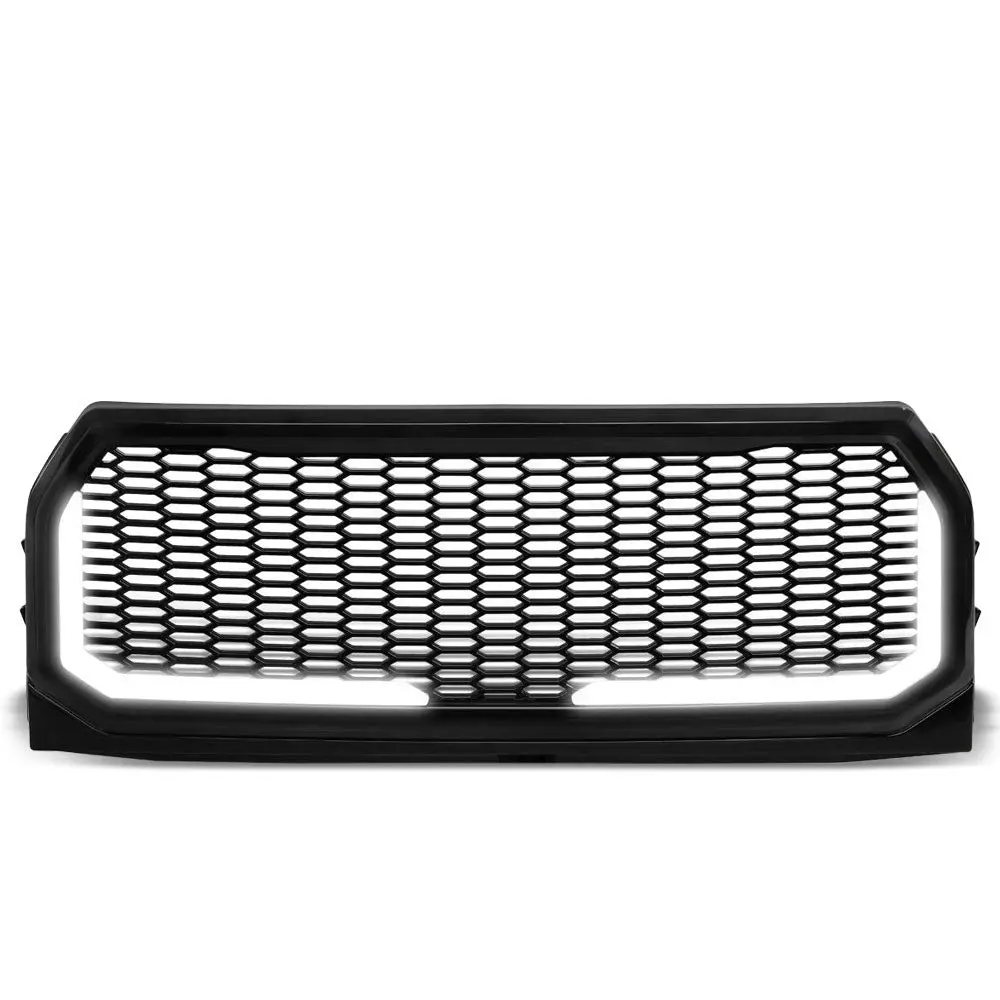 Glossy Black Badgeless Honeycomb Mesh Front Grille+Led Bar For 15-17 Ford F-150 1