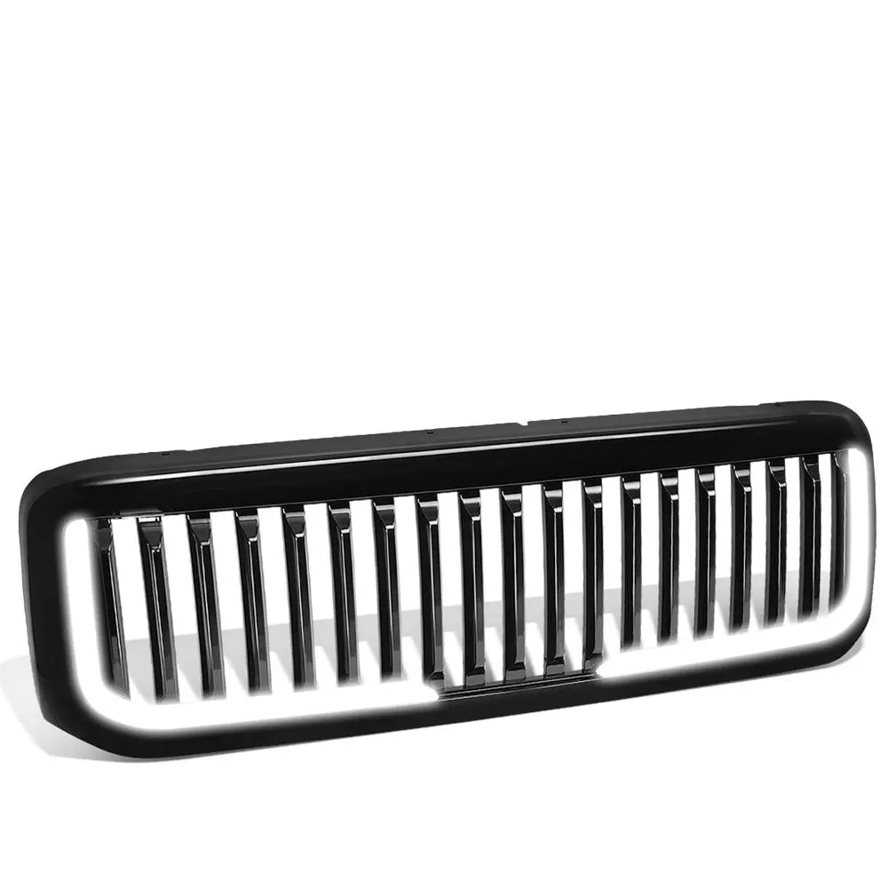 Glossy Black Vertical Style W/Led Drl Front Grille For 99-04 F-250 Super Duty 1
