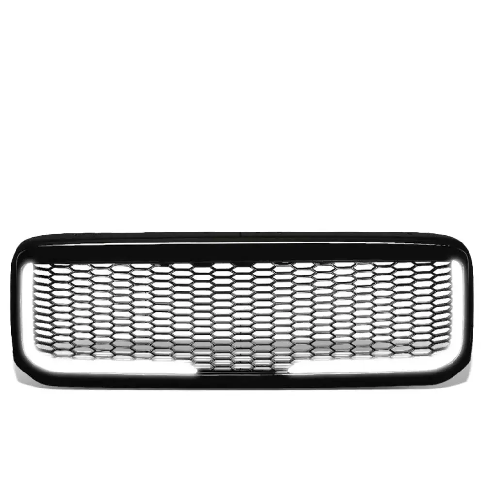 Glossy Black Mesh Style W/Led Drl Front Grille For 99-04 F-250 Super Duty 1