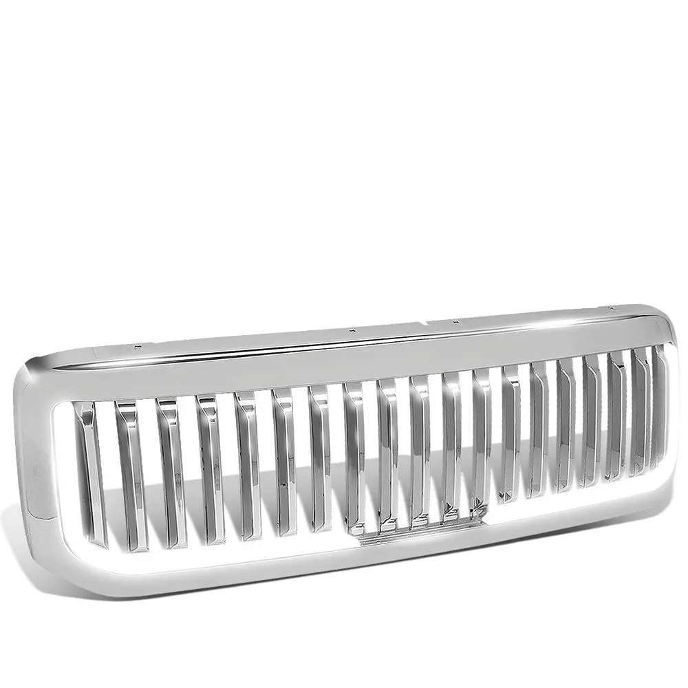 Polished Chrome Vertical Style W/Led Drl Front Grille For 99-04 F-250 Super Duty 1