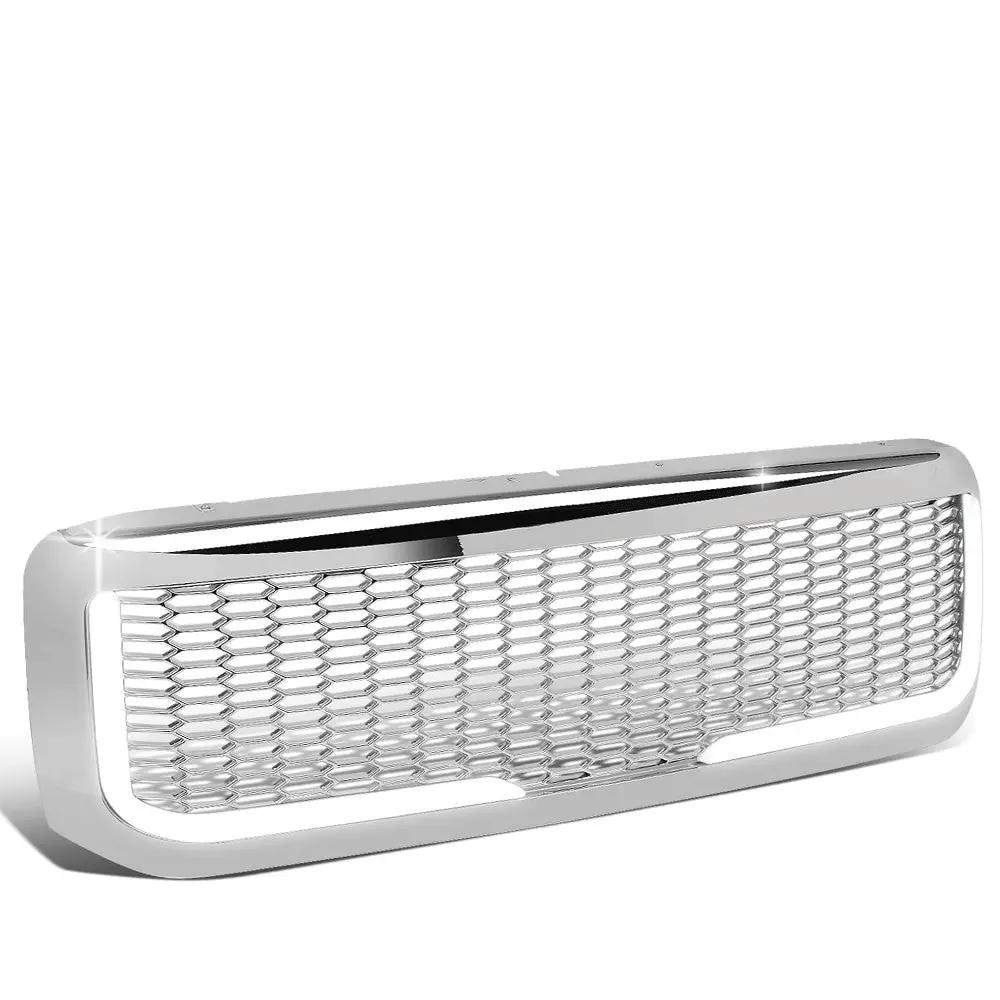 Polished Chrome Mesh Style W/Led Drl Front Grille For 99-04 F-250 Super Duty 1
