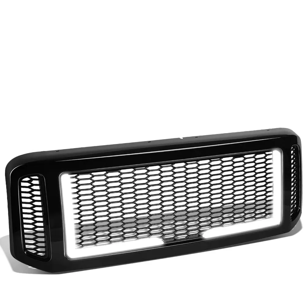 Glossy Black Badgeless Mesh Style W/Led Drl Front Grille For 05 Ford Excursion 1